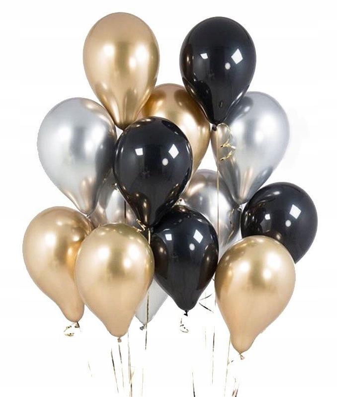 

Chromowane balony złote, srebrne. Czarny dekor h6