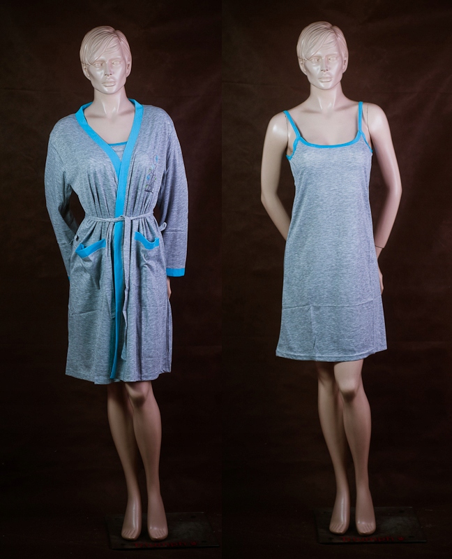 KOMPLET SZLAFROK Z KOSZULĄ NOCNĄ RAMIĄCZKACH ZESTAW BAWEŁNIANY DAMSKI M Rozmiar M