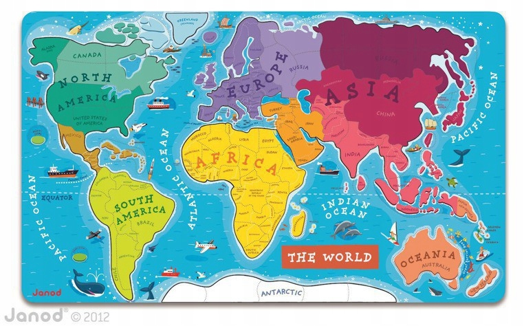 Janod Puzzle magnetyczne Mapa świata EAN (GTIN) 3700217355043