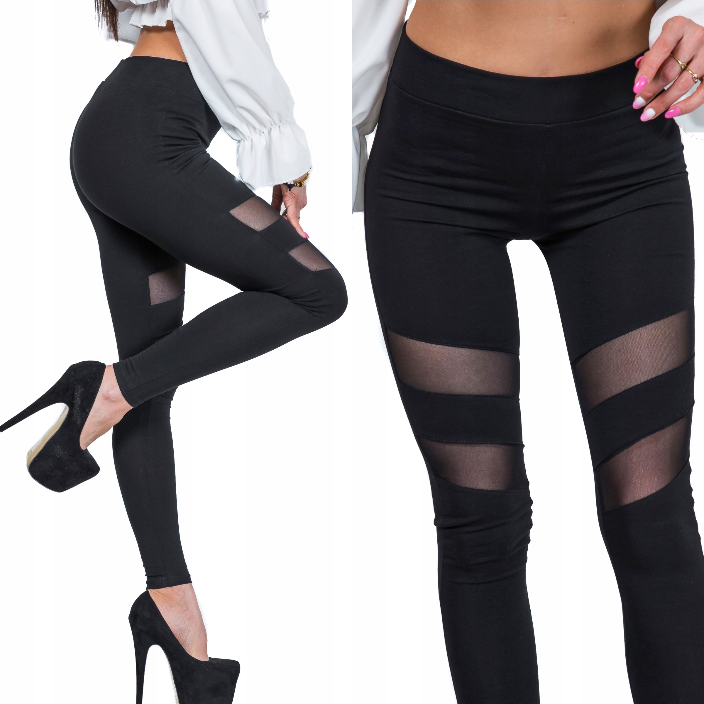 

Stylowe Dopasowane Legginsy Z Siateczką 2 ! M