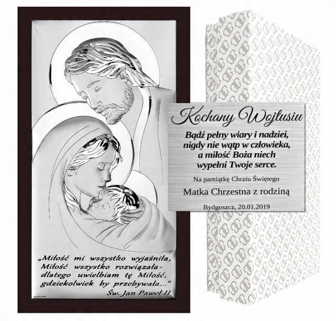 

Srebrny Obraz Święta Rodzina Ślub Grawer 14x26cm