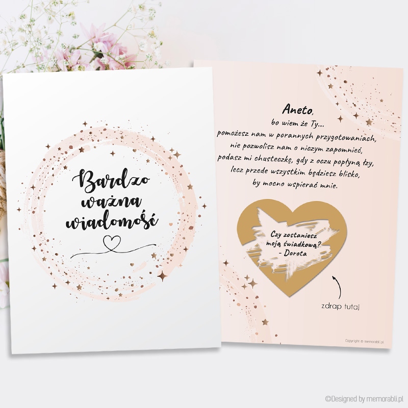 KARTKA ZDRAPKA - dla świadków ślub gwiazdki