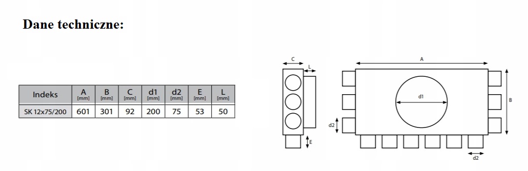 Skrzynka ROZDZIELACZ PŁASKI 12x75/200 REKUPERACJA ATEST Marka Wentpax