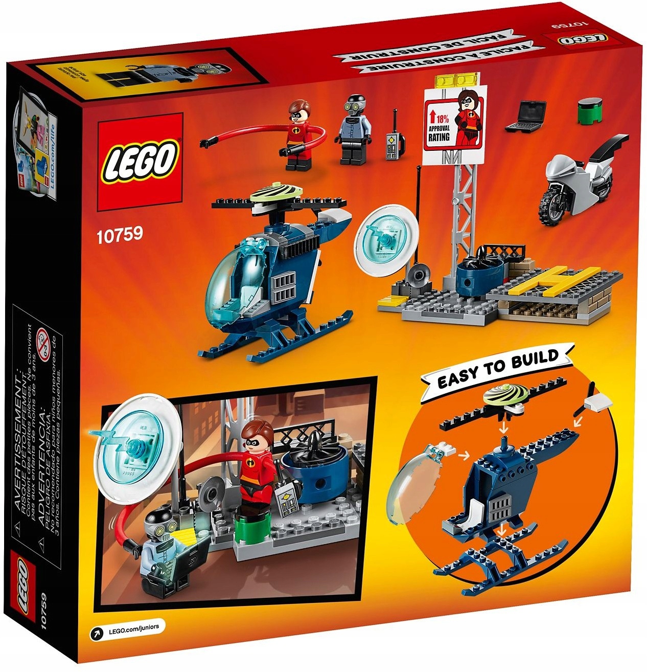 LEGO JUNIORS 10759 Iniemamocni Pościg Elastyny Helikopter Motor Marka LEGO