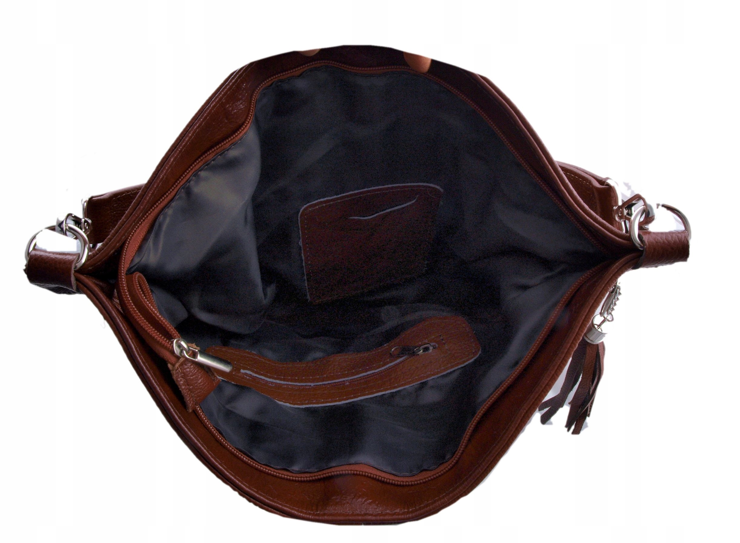 TOREBKA SKÓRZANA WOREK BRĄZOWO-RUDA LISTONOSZKA Głębokość produktu 14 cm