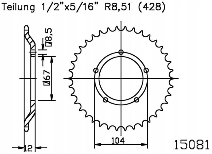 Zadní ozubené kolo 428 Esjot 55Z Sachs X-Road 125 07-09