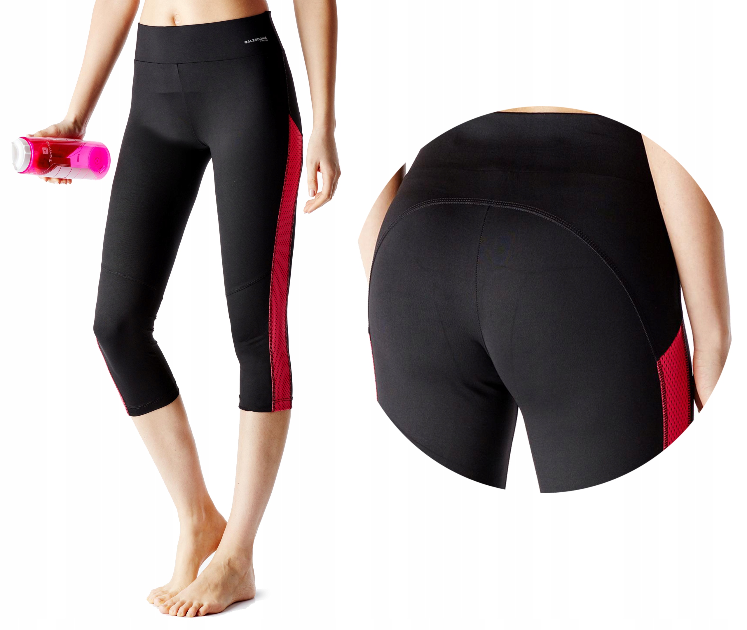 

Calzedonia legginsy fitness czarne różowe S