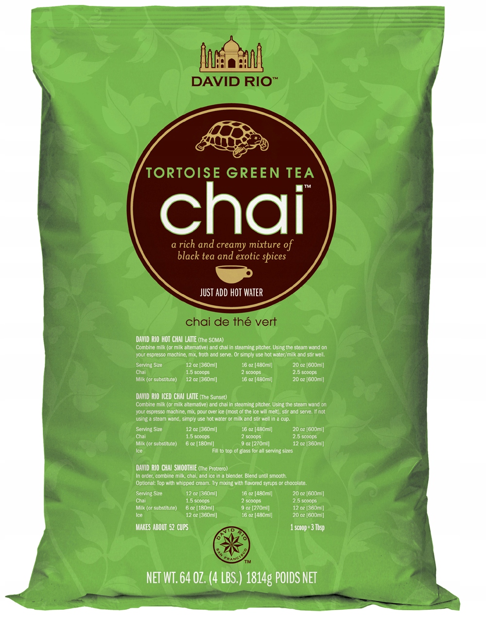 Levně Čaj chai latte zelený v prášku David Rio chai Tortoise Green 1814 g
