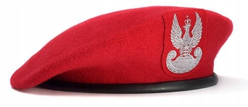 Polski Beret Wojskowy tłoczony wełniany z orłem szkarłatny Żw Czerwony 61