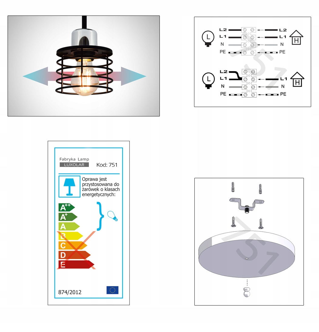 LAMPA SUFITOWA PLAFON ŻYRANDOL EDISON LOFT LED Rodzaj plafon