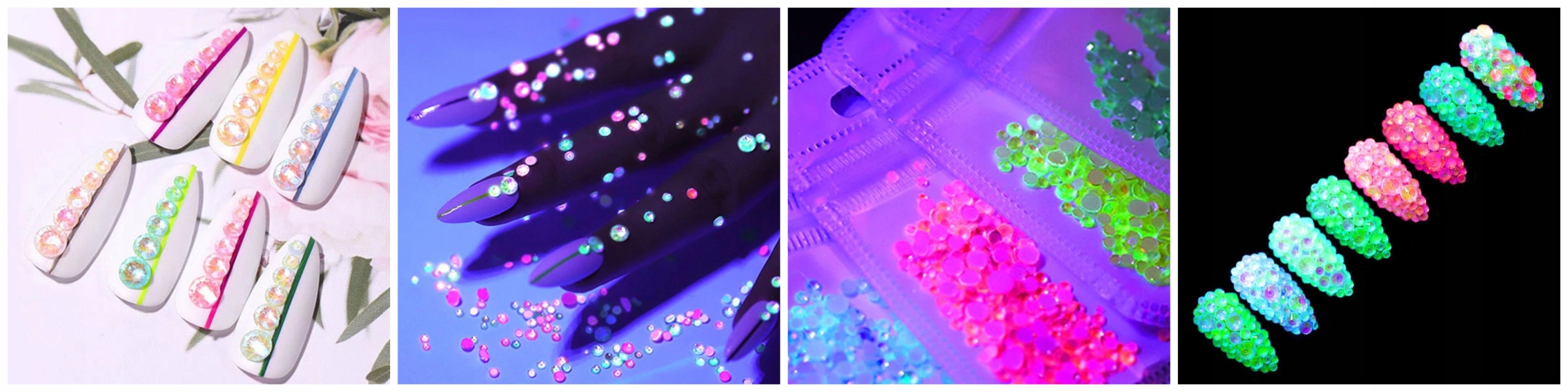 CYRKONIE DO PAZNOKCI ŚWIECĄCE W CIEMNOŚCI 250szt 4 Rodzaj Cyrkonie