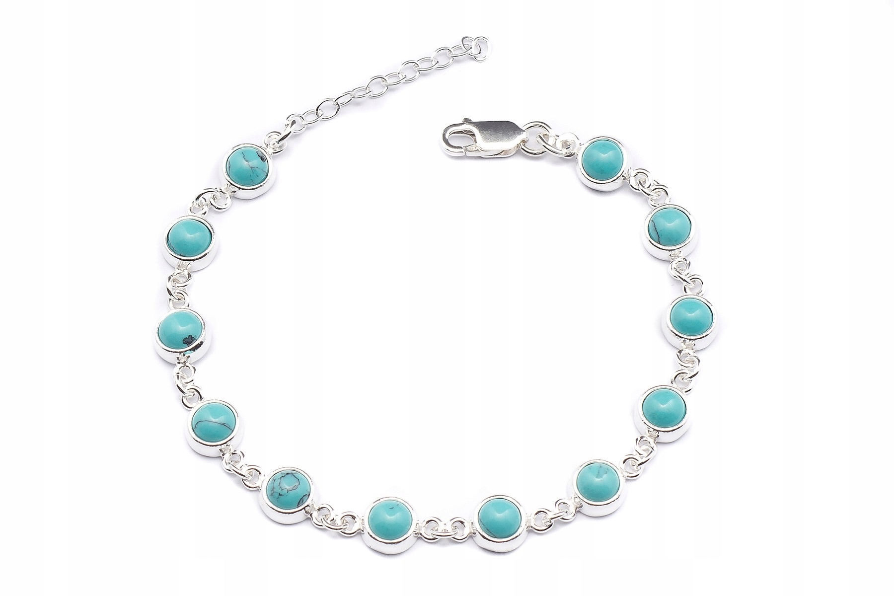 Krásný Jemný Stříbrný Náramek Tyrkysové Barvy