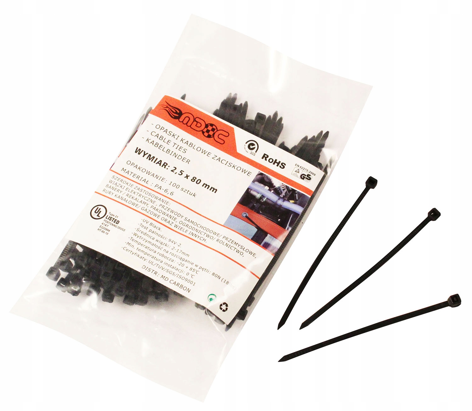 MDC ZIP-Clamps opaski zaciskowe kablowe Uv 80x2,5 200szt 2 opak.