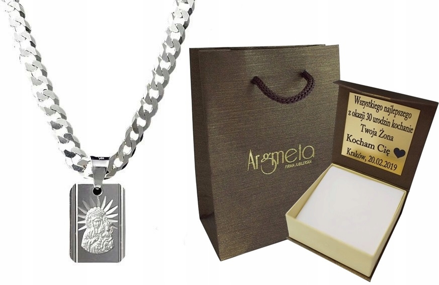 

Łańcuszek Srebrny Męski 5,60 MM. + Medalik Grawer