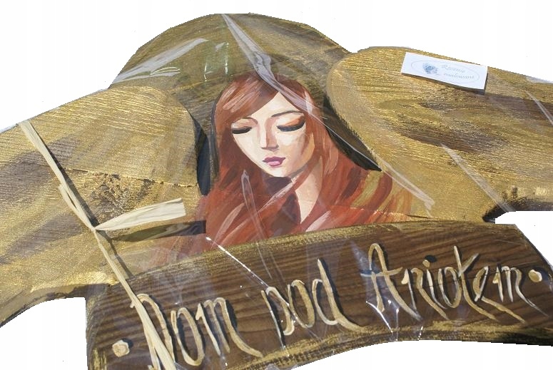 Obraz Dřevěný Velký Anděl Dům pod Andělem 63 cm šířka ručně malovaná