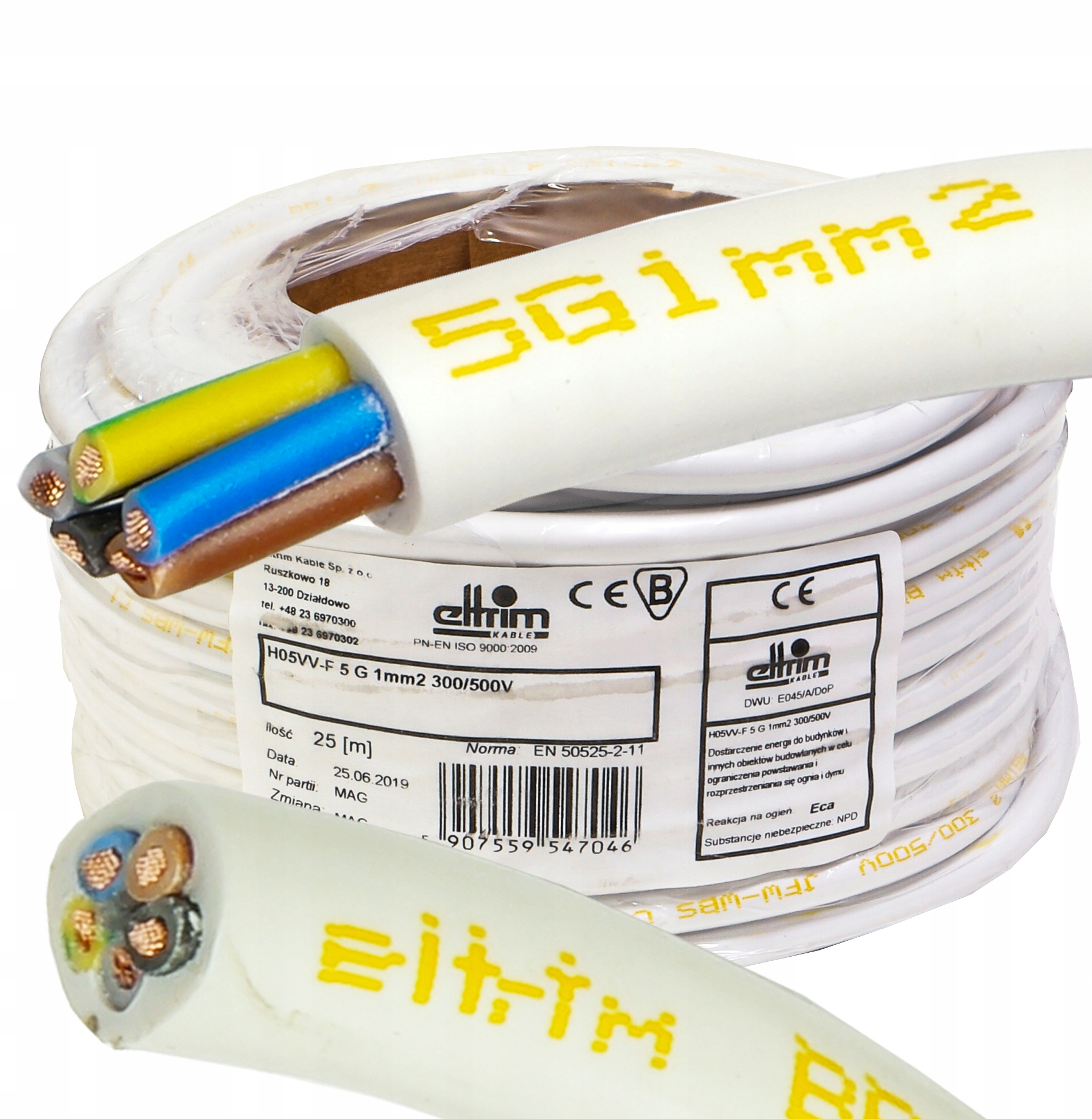Kábel Owy 5x1mm lanko Cu medený biely Cu 25 m