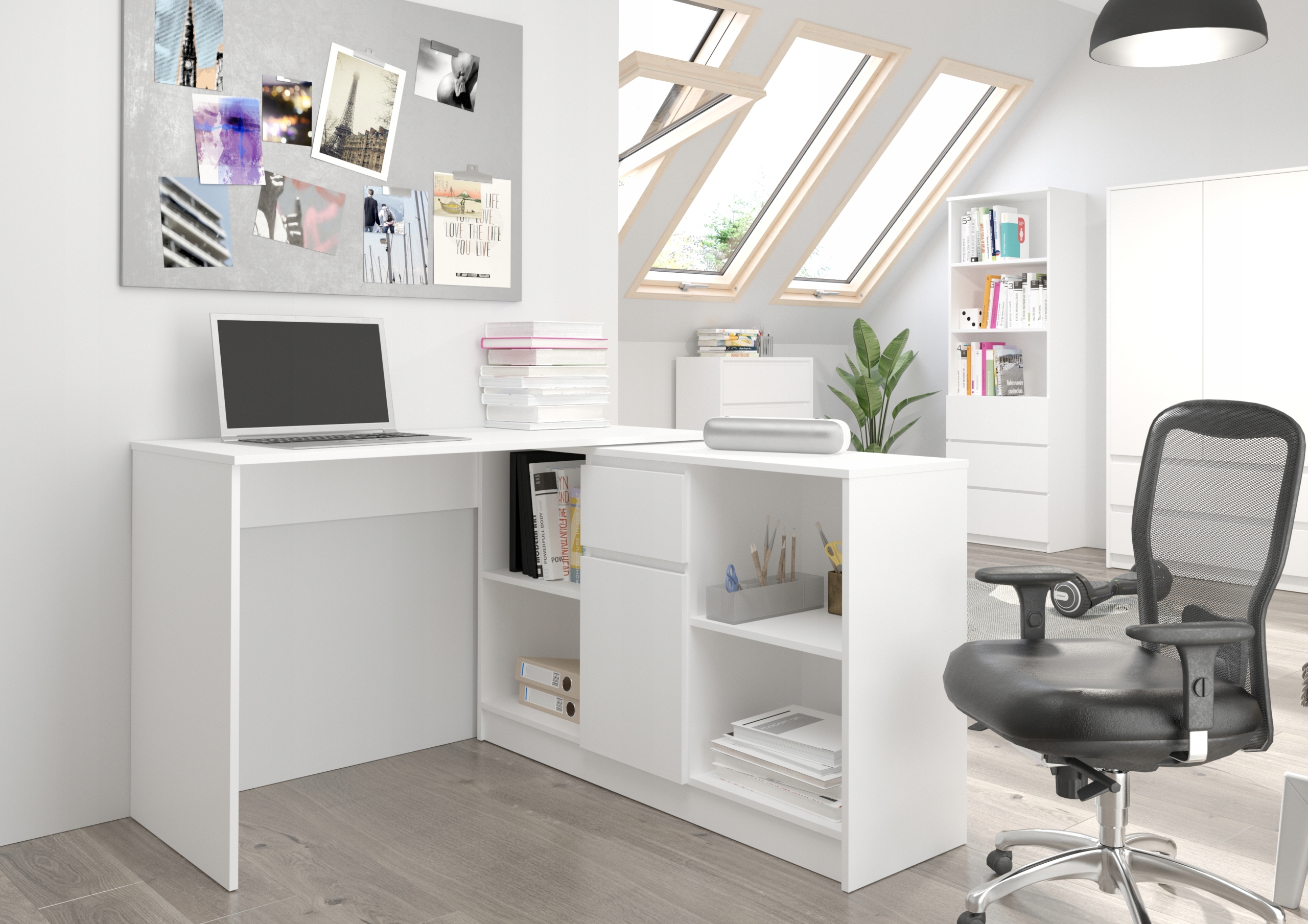 Biurko narożne i komoda zestaw 120cm białe N14