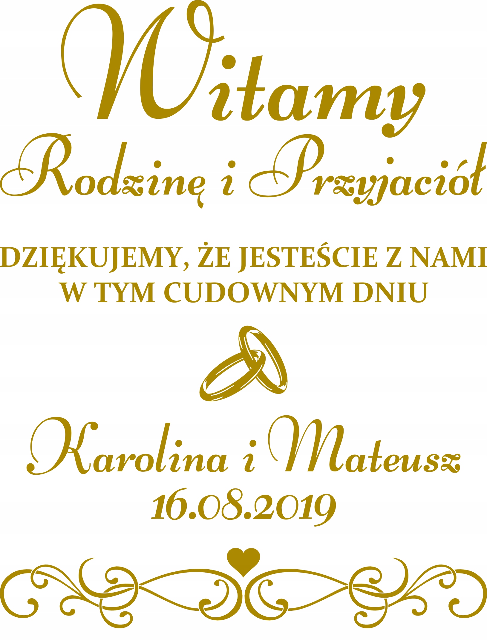 naklejka WITAMY Twoje imiona i data szerokość 45cm