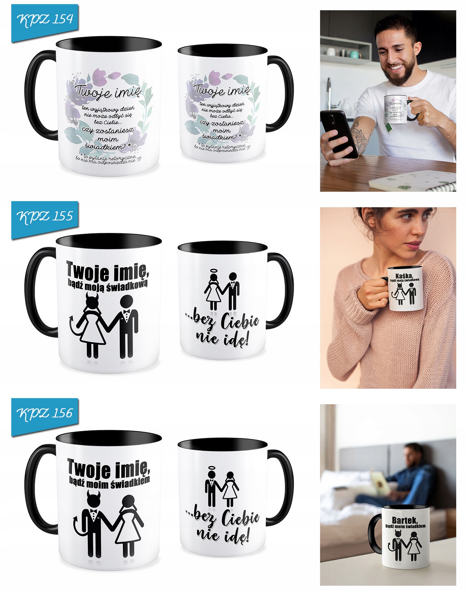 KUBEK czarny ZAPROSZENIE DLA ŚWIADKÓW ŚWIADKOWEJ Kształt inny