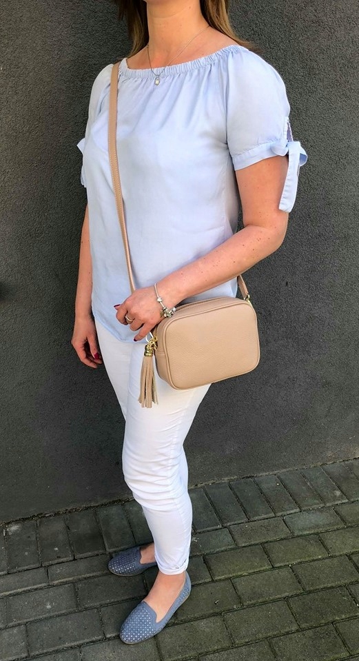 ZŁOTA TOREBKA LISTONOSZKA SKÓRA VERA PELLE FRĘDZLE Płeć kobieta