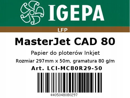 

Premium Papier do plotera 297x50 80 Master Jet Cad