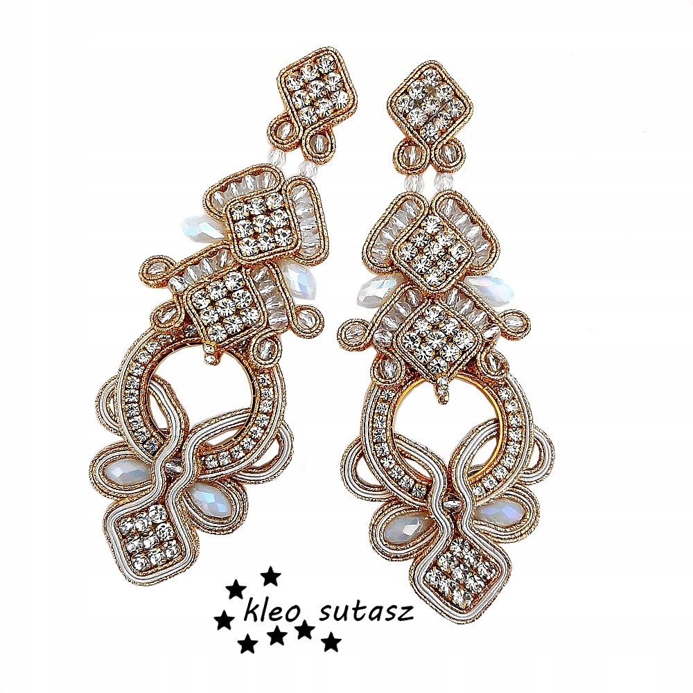 KOLCZYKI ŚLUBNE SUTASZ ZŁOTE ECRU DUŻE DŁUGIE 12,5 Rodzaj zapięcia sztyft