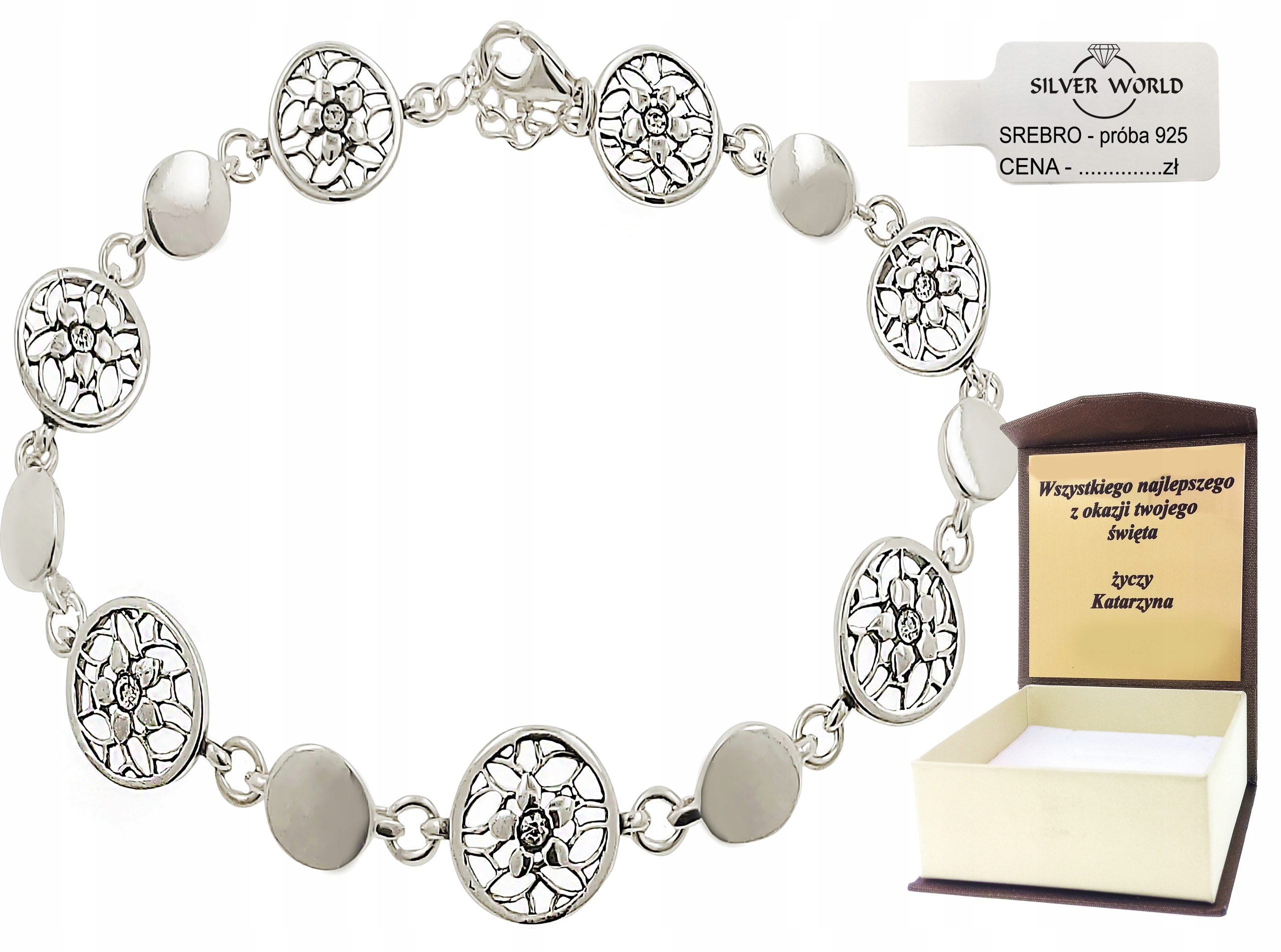 

Bransoletka Srebrna 925 Cyrkonie Swarovski +grawer