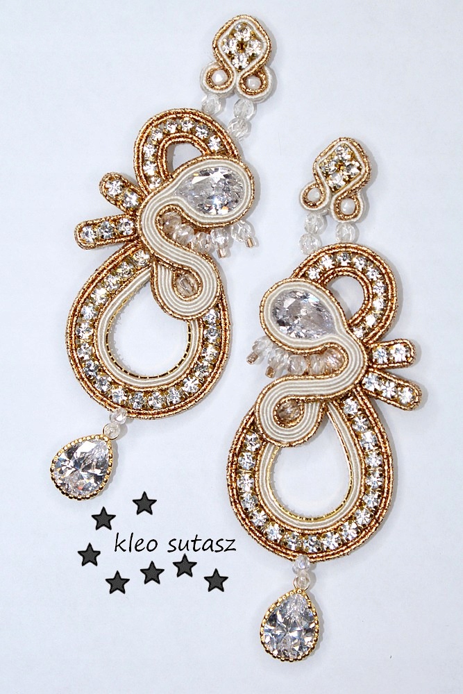 KOLCZYKI ŚLUBNE ZŁOTE ECRU SUTASZ PIĘKNE DŁUGIE 8 Rodzaj zapięcia sztyft