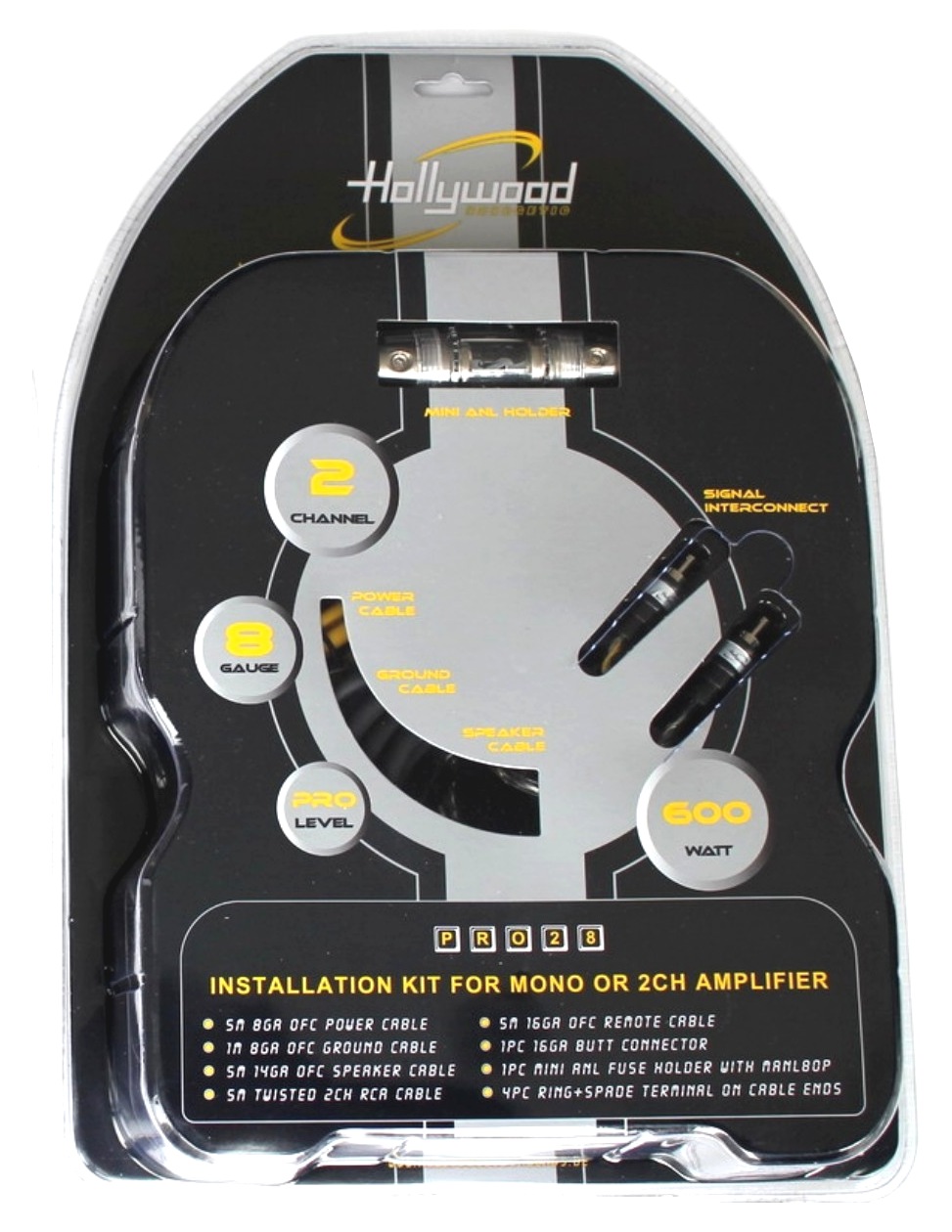 Kable do wzmacniacza przewody Hollywood 8GA 80A Kod producenta B552