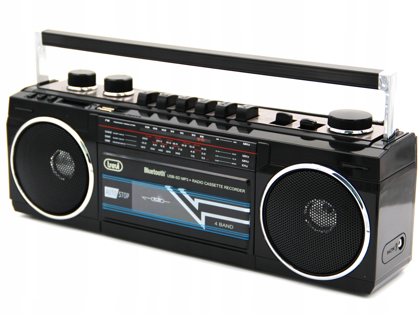 RADIOMAGNETOFON NA KASETY BLUETOOTH/USB/SD/MP3 RADIO KASETA BOOMBOX Marka Trevi