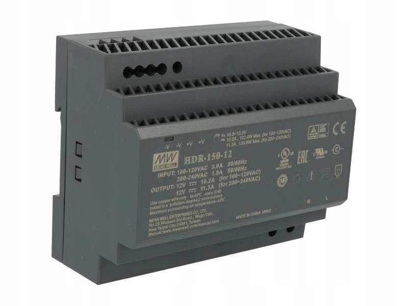Mean Well HDR-150-12 Spínaný napájecí zdroj 135,6W 12V 11,3A na Din lištu