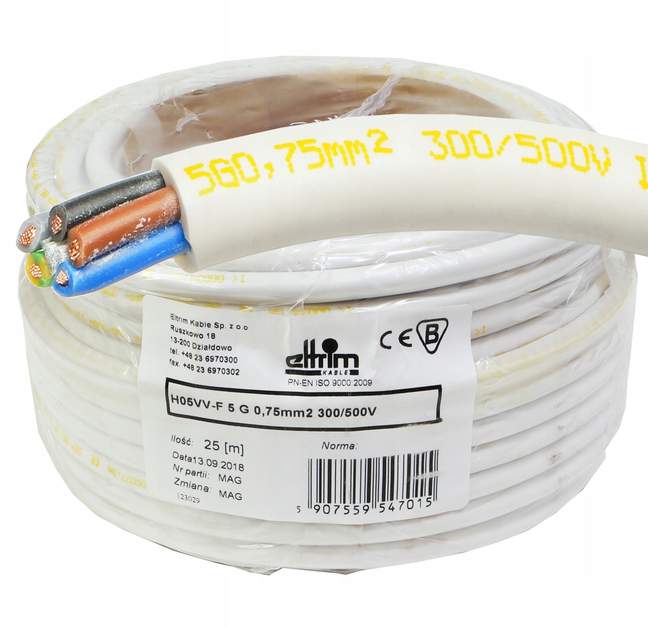 Kabel Owy 5x0,75 mm Cu lanko bílé měděné 25 m
