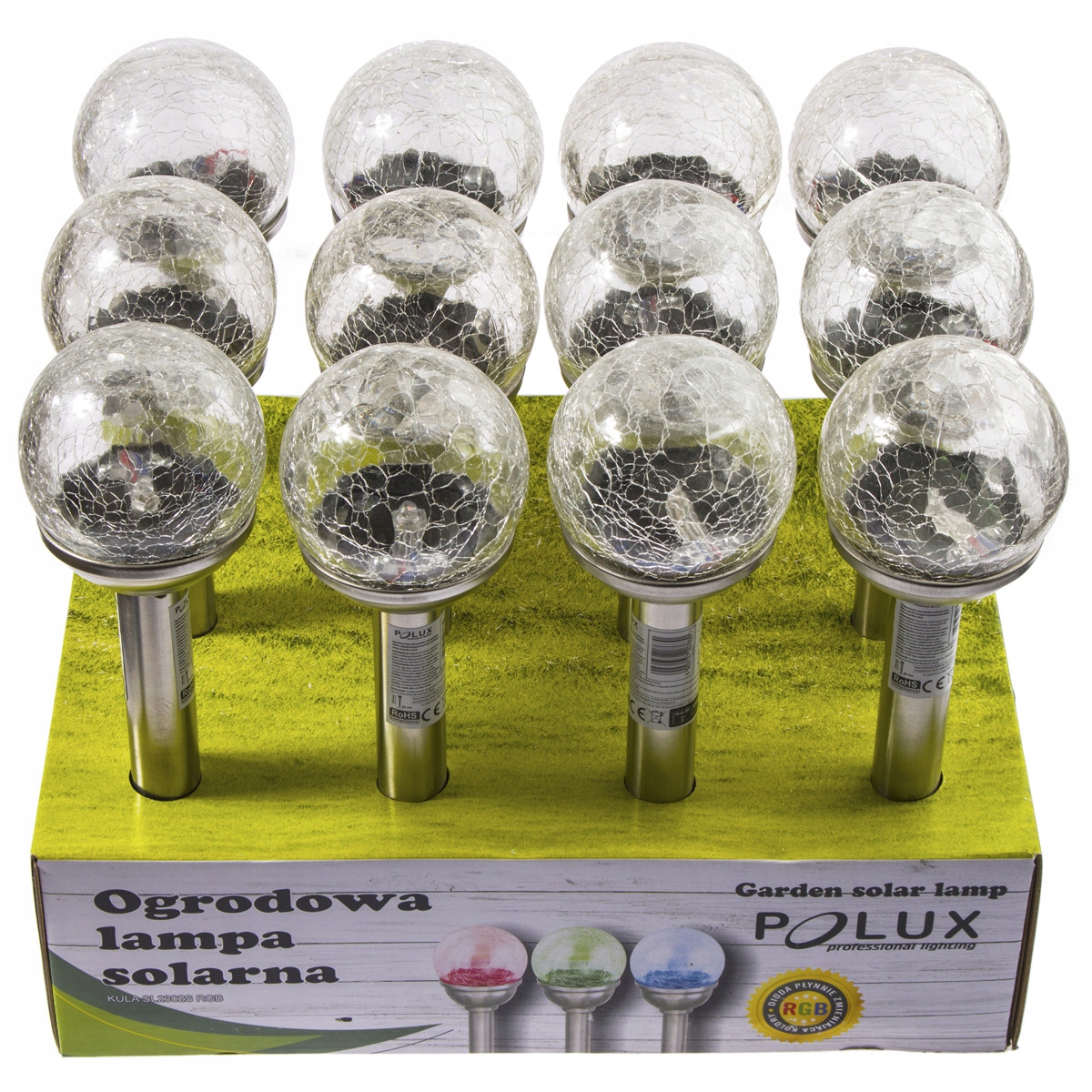 

12x Lampa Solarna Ogrodowa Led Kula Szklana Inox