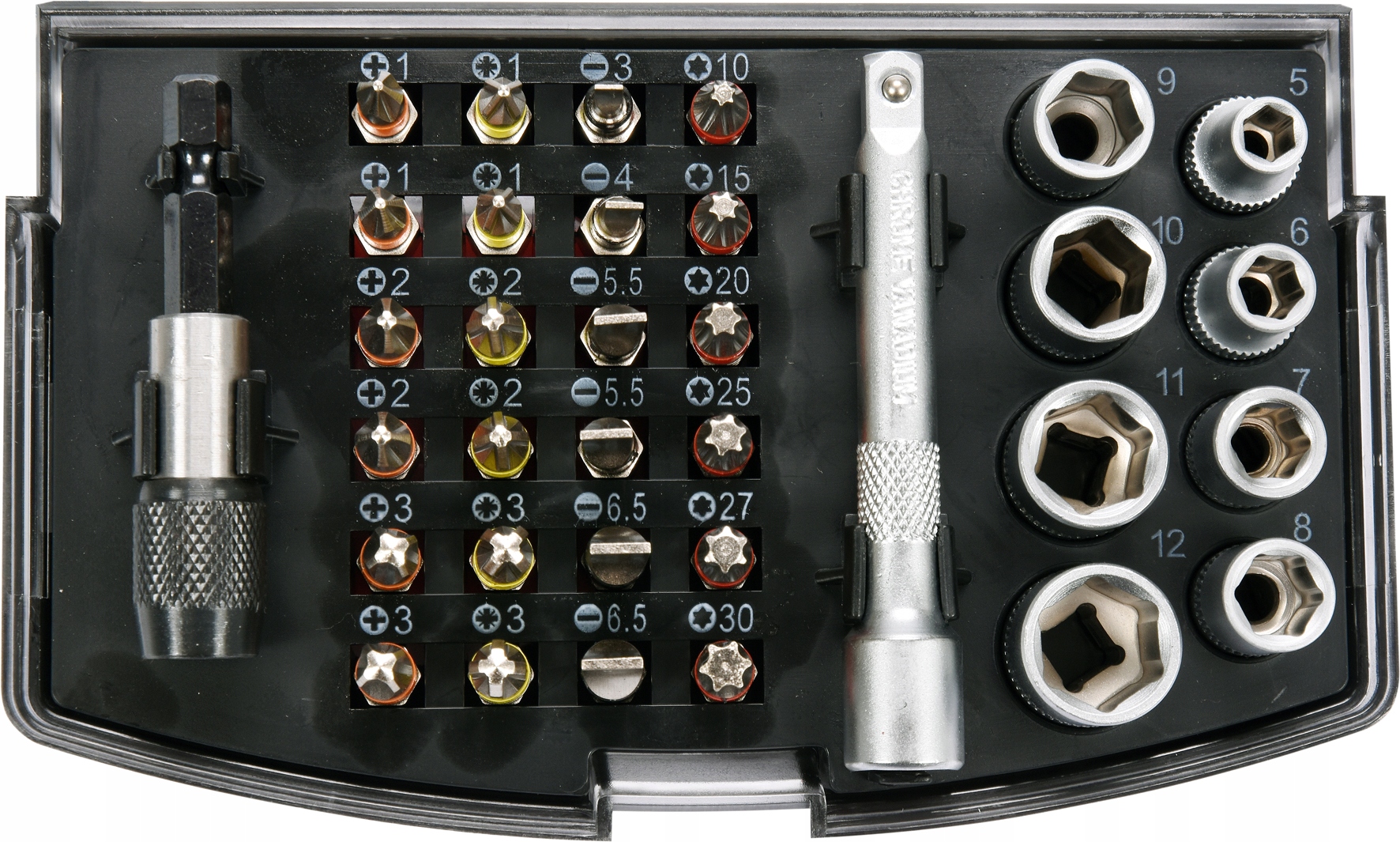 KOŃCÓWKI ŚRUBOKRĘTOWE I NASADKI 34 SZT. YT-04623 Marka Yato