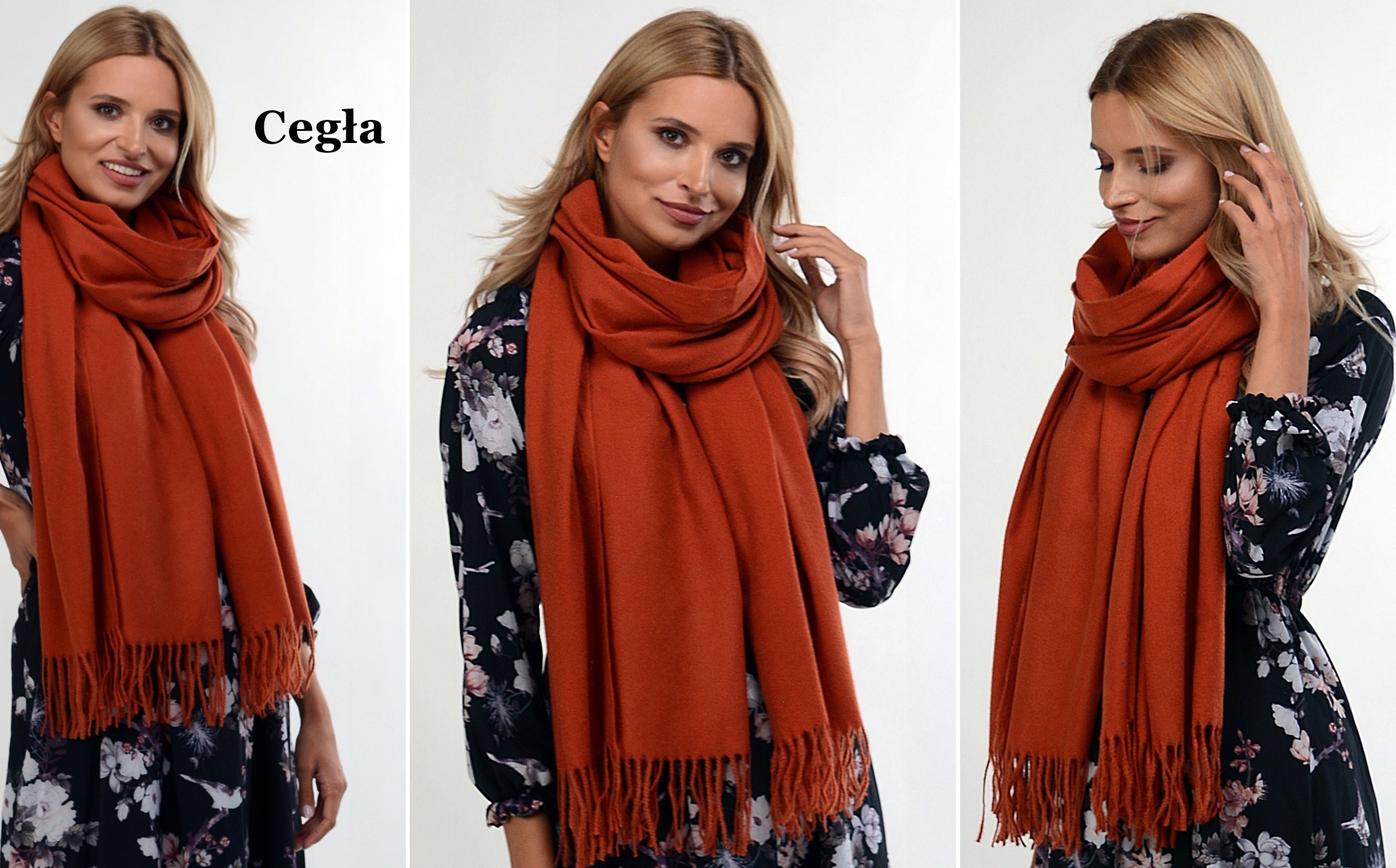 KASZMIROWY damski SZAL z frędzlami SZALIK Wzór dominujący bez wzoru