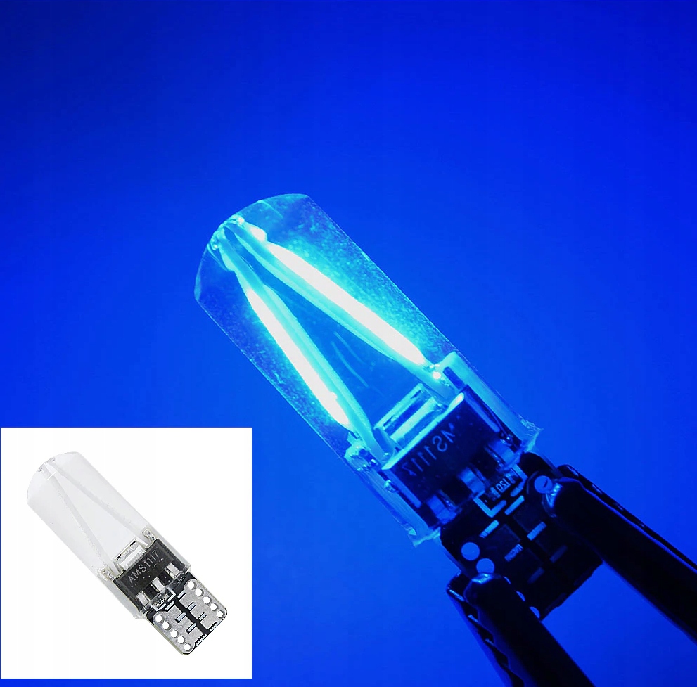 ŻARÓWKA LED COB FILAMENT W5W T10 12V 24V NIEBIESKA Producent inny