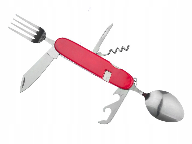 

Niezbędnik Turystyczny 6W1 Sztućce Nóż Łyżka Czerw