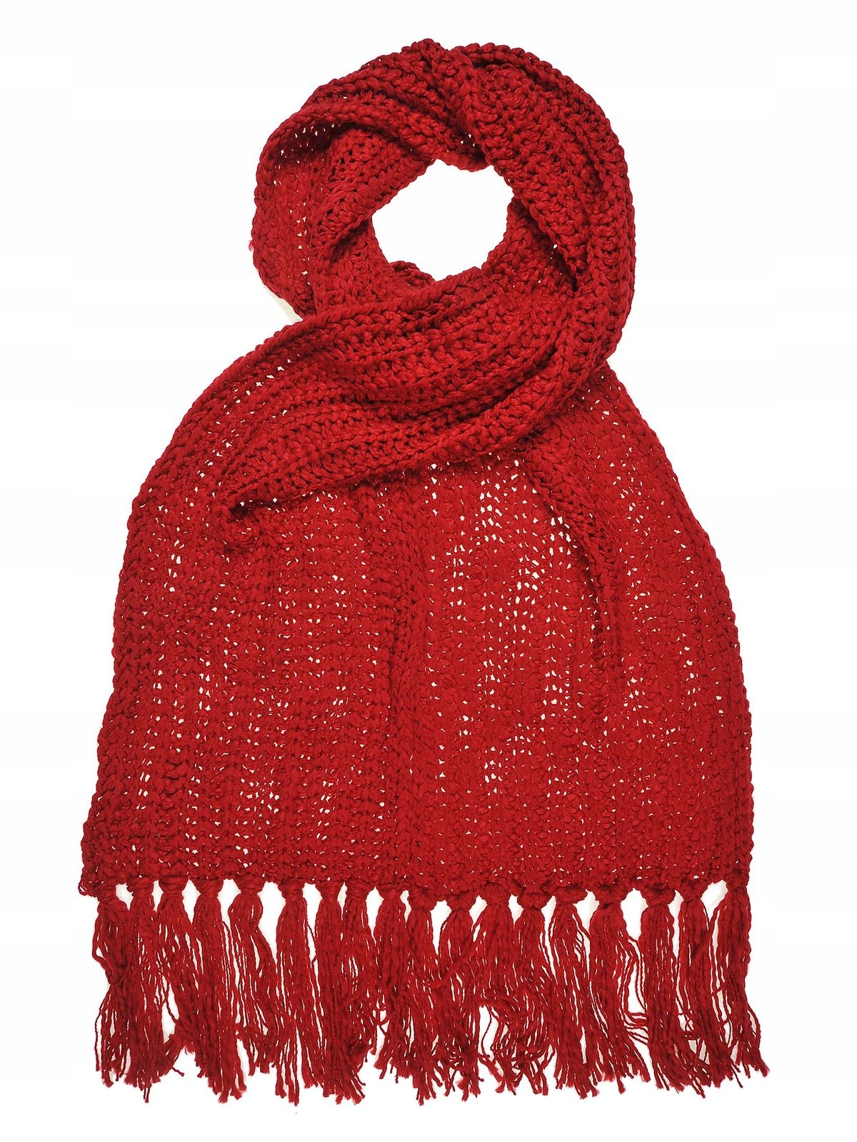 

0904 Top Secret Ciepły Czerwony Szalik Z Frędzlami