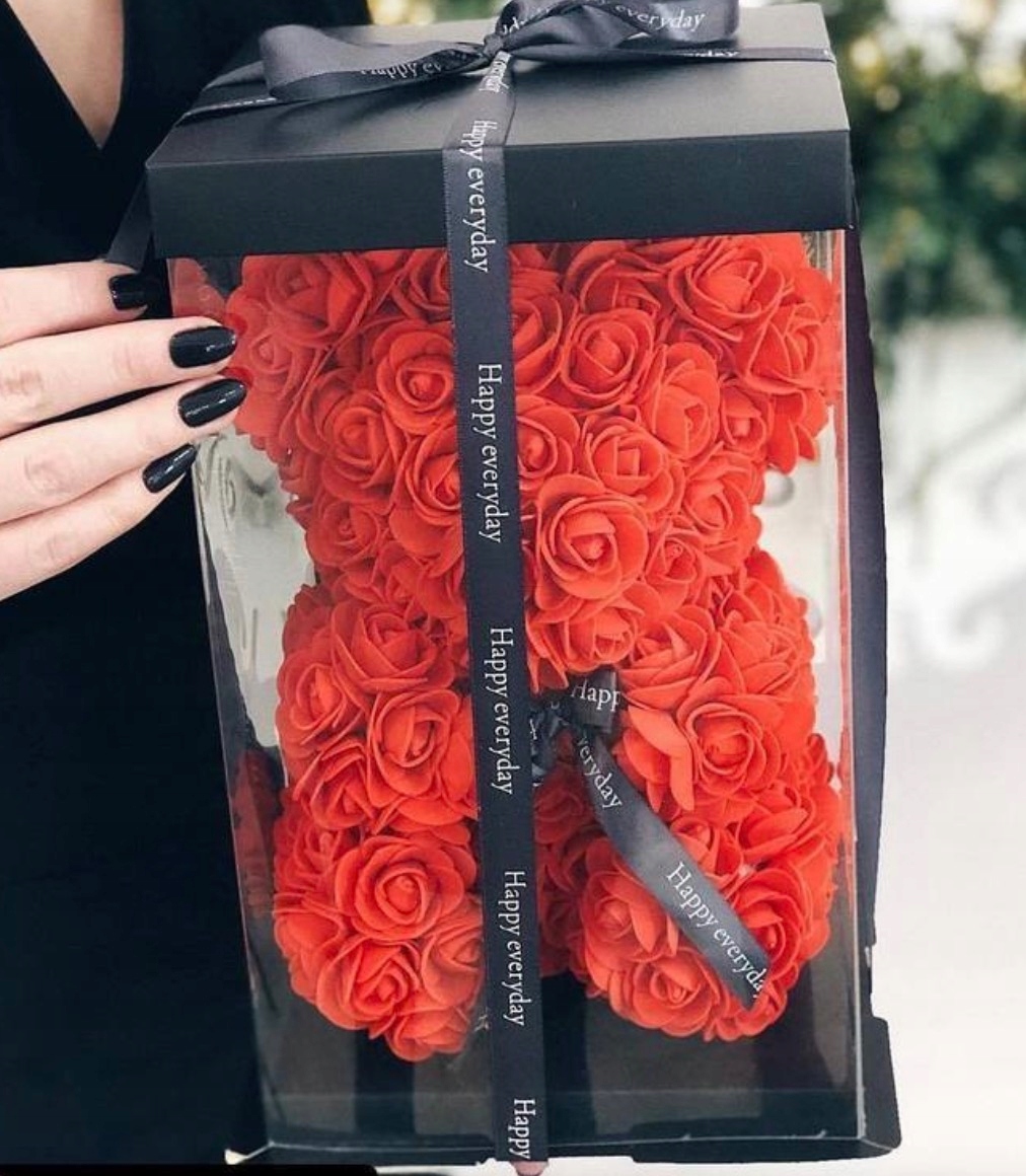 MIŚ z Róż 25cm BOX Dla Kobiet PREZENT WYSYŁKA PL Wysokość produktu 39 cm