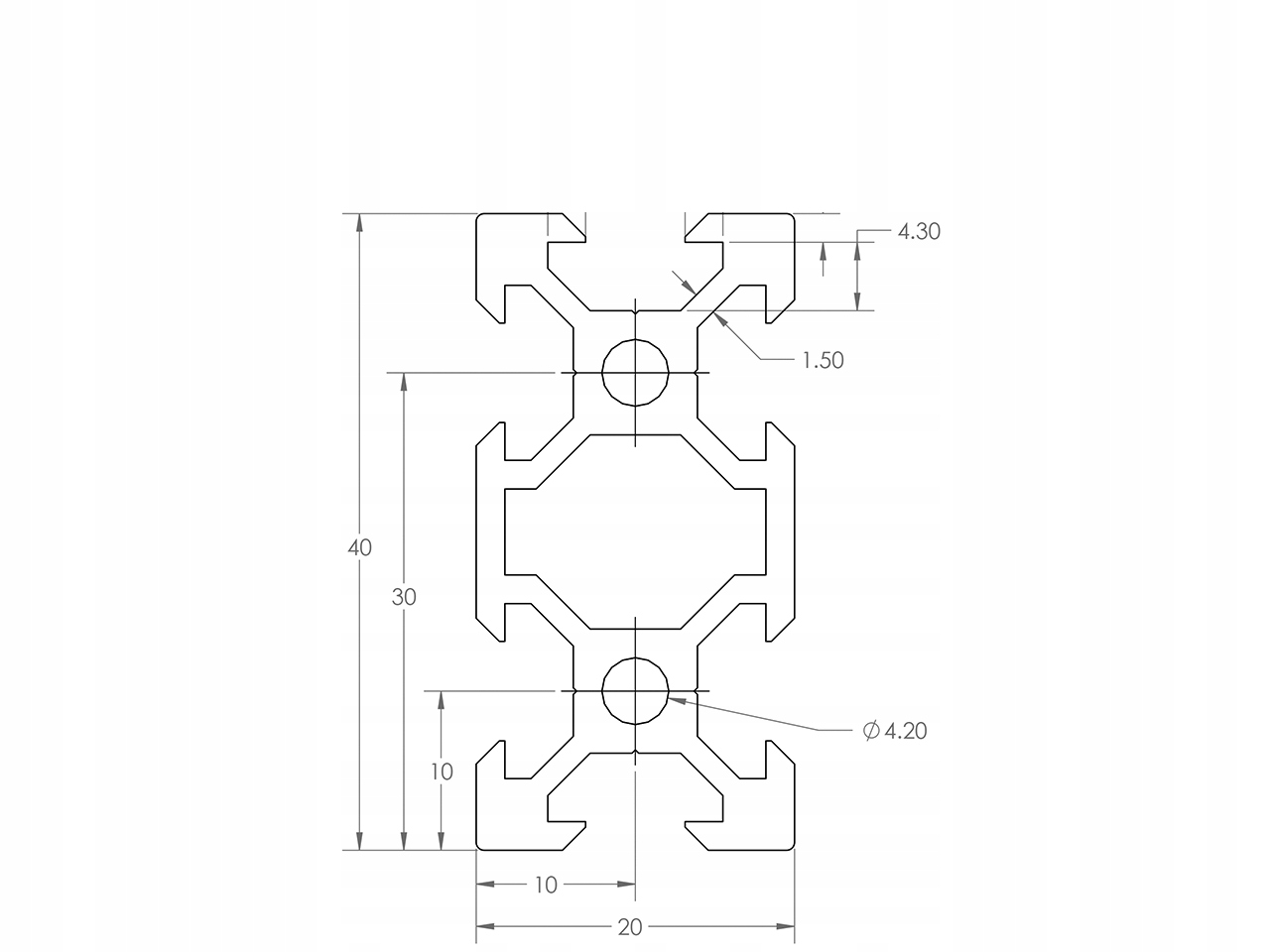 PROFIL ALUMINIOWY KONSTRUKCYJNY 20x40 T6 50 cm V Kod producenta 2040-SR-500