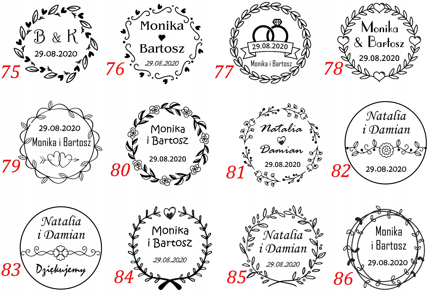 PIECZĘĆ NA ŚLUB PIECZĄTKA ŚLUBNA STEMPEL WESELE Kształt okrągły