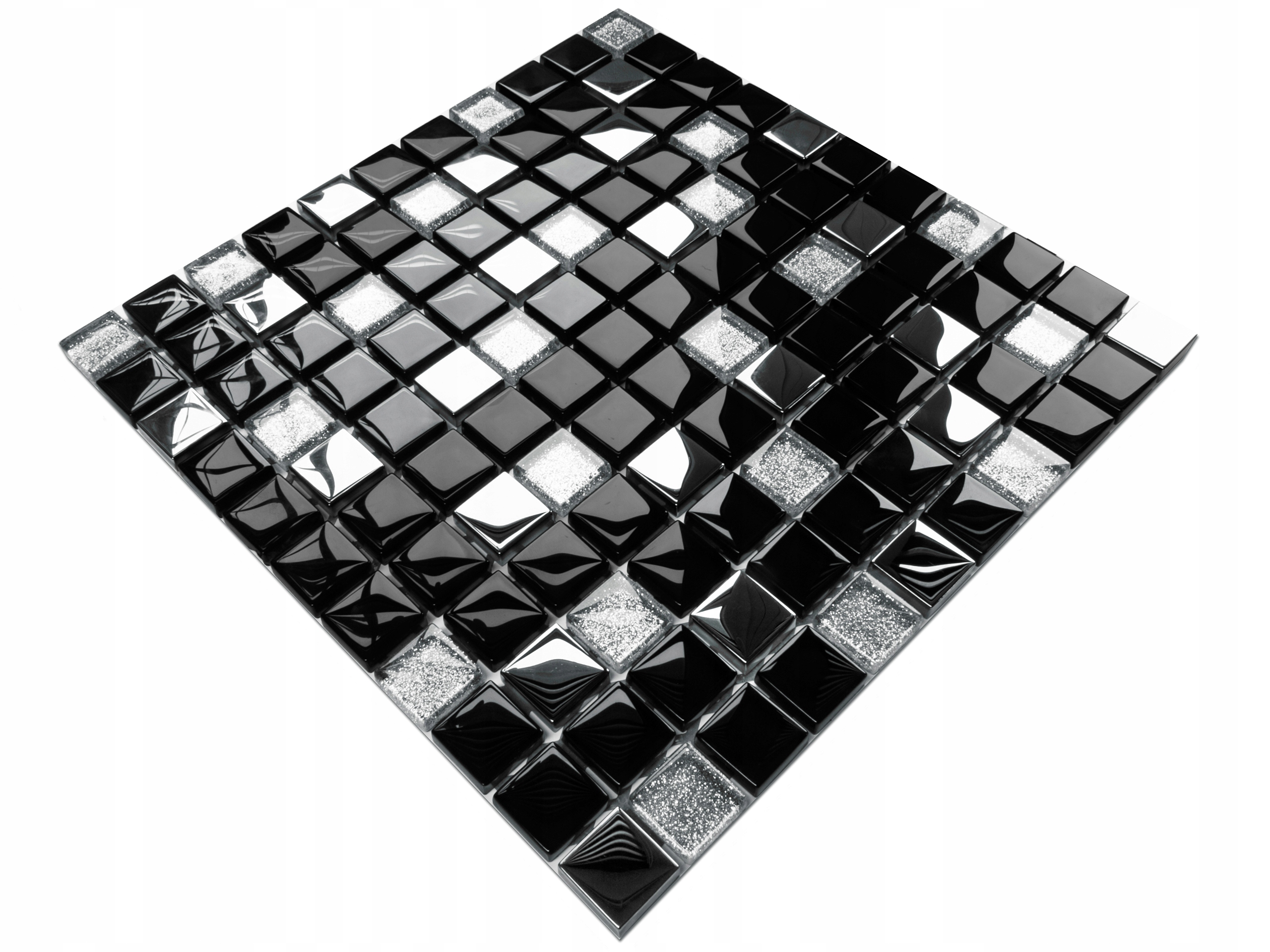 

Mozaika Szklana Black Lake Srebrna Czarna Chrom