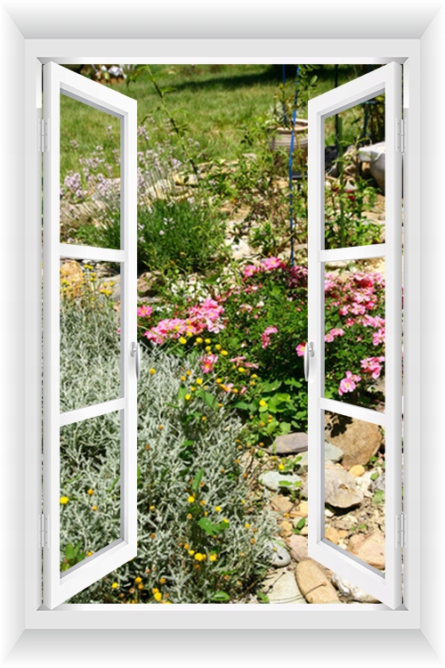 

Fototapeta Okno 3D Ogród Pergola Kwiaty 50 x 80