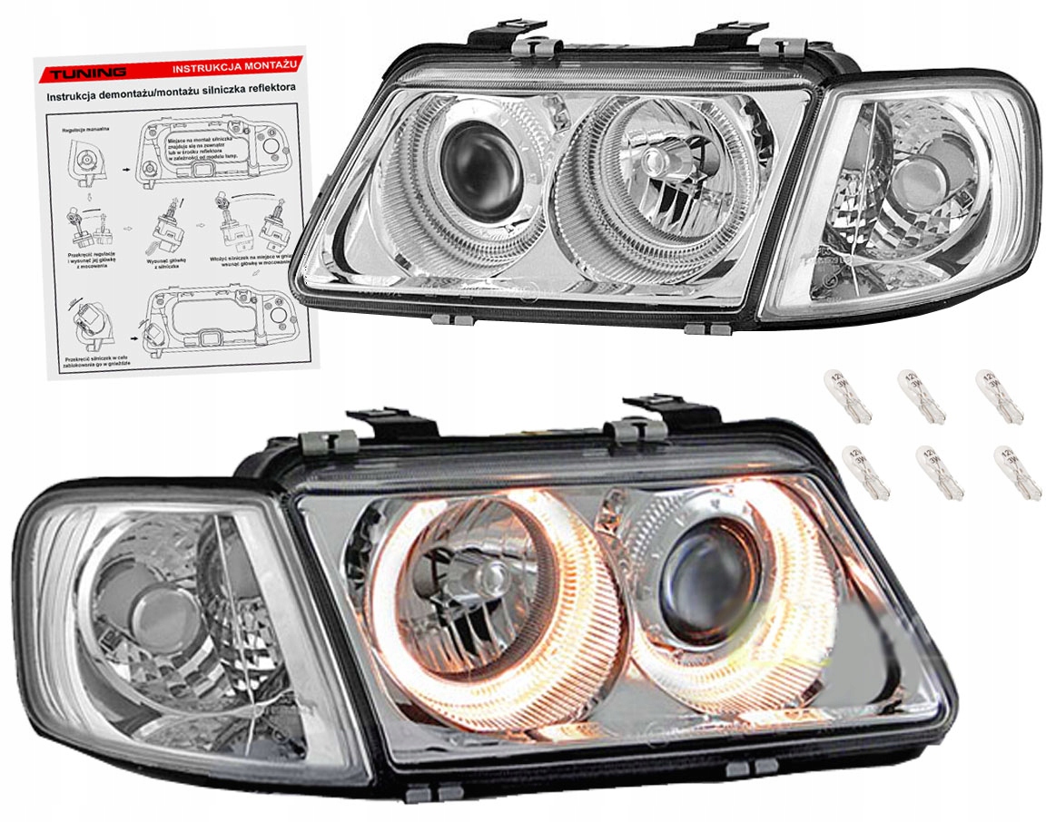 AUDI A3 8L 96-00 LAMPY reflektory CHROM ringi H7