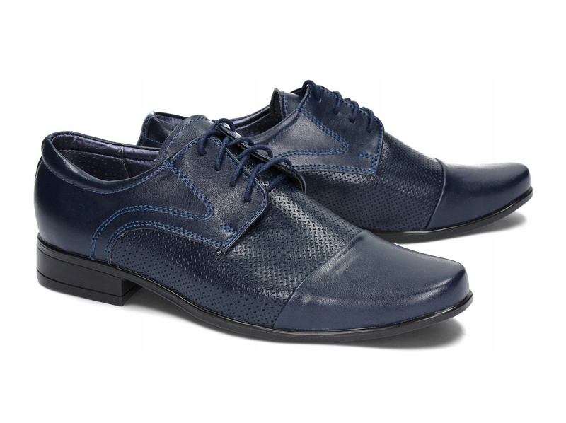 Buty Komunijne Chłopięce Półbuty Wizytowe Granatowe Skóra 01K Rozmiar 30 Rozmiar (new) 30