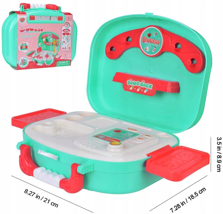 ZESTAW MAŁY LEKARZ DOKTOR W WALIZCE ZABAWKA 19 EL. Kolor dominujący wielokolorowy