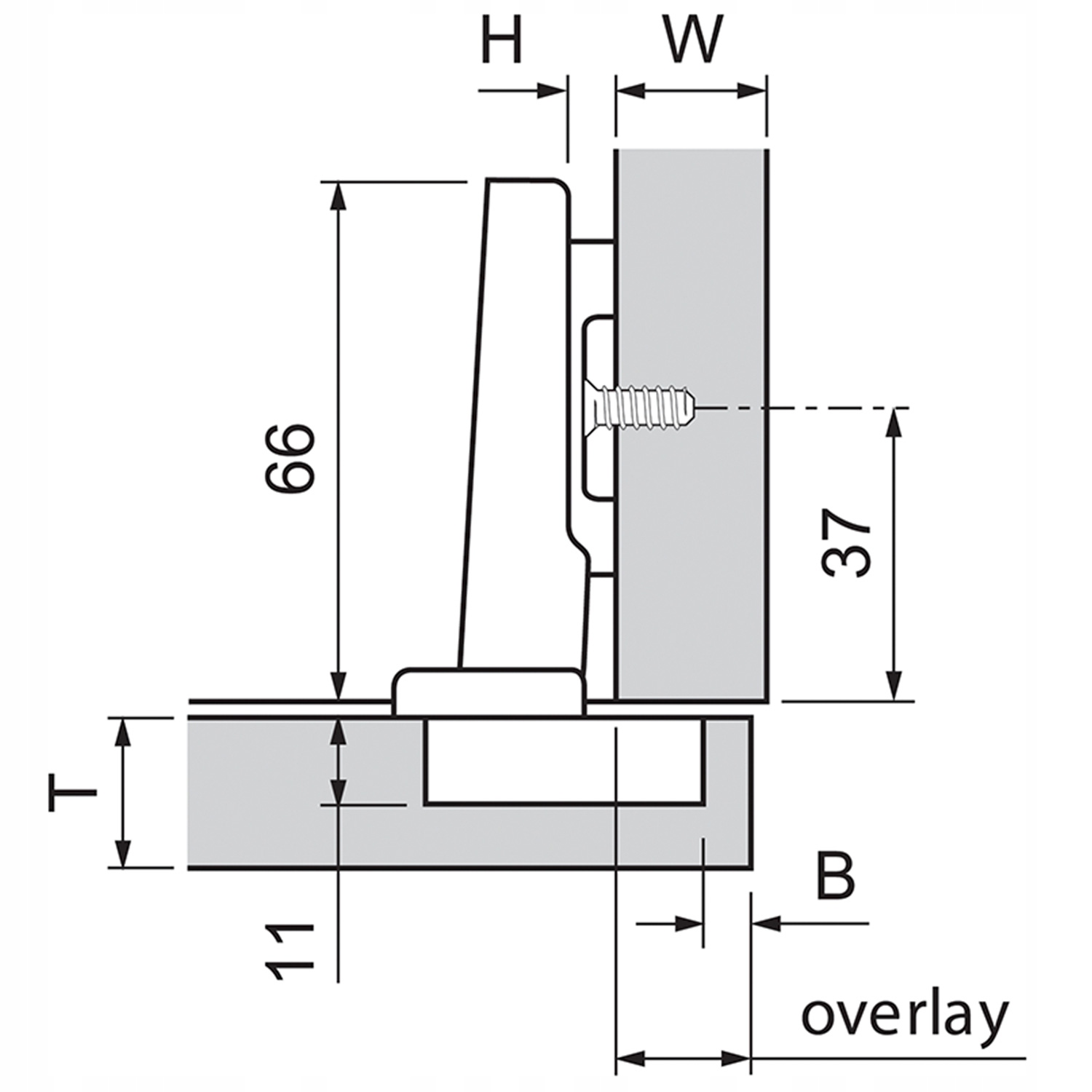 ZAWIAS STANDARD 100° 71M2550 DRZWI NAKŁADANE + PROWADNIK 173L6100 Wysokość maksymalna 40 mm
