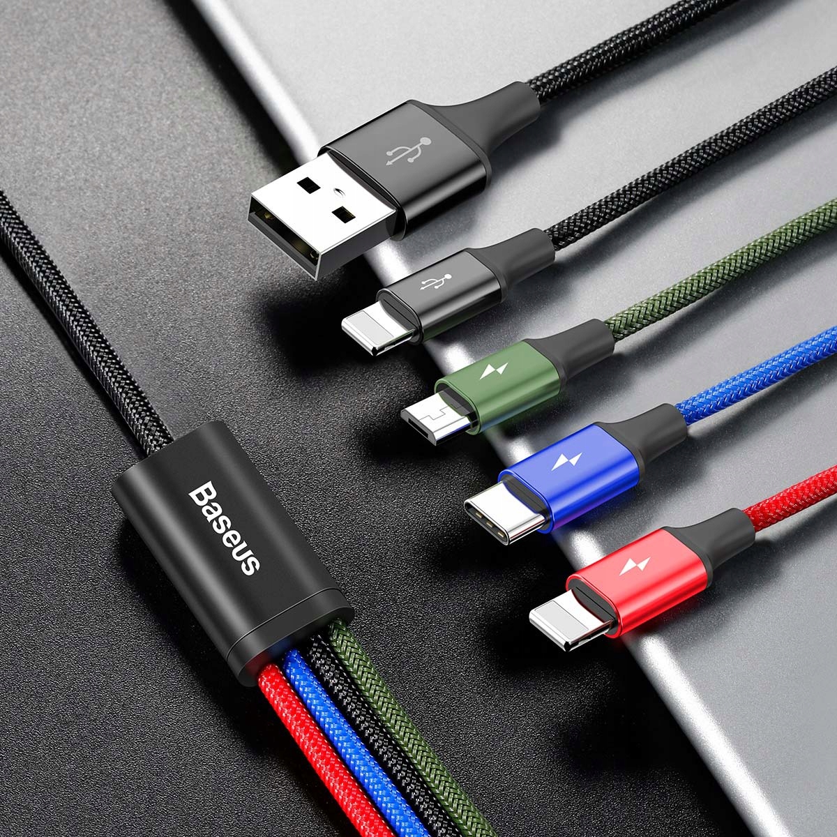 BASEUS MOCNY KABEL PRZEWÓD USB 4w1 2x do LIGHTNING MICRO USB-C 3.5A 1.2M Marka Baseus