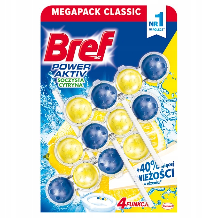 Levně Bref Wc Power Aktiv 9x Přívěsek na Wc mísy s citronovou vůní 3 x 50 g