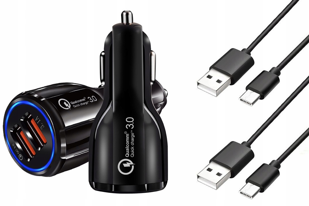 2x USB быстрое автомобильное зарядное устройство + 2x USB-C кабель